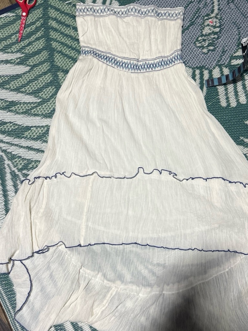 Magic Strapless White Dress with Blue Trim